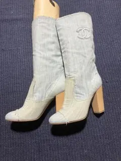 シャネル CHANEL デニム ココマーク インディゴ 38 1/2 靴 ブーツ