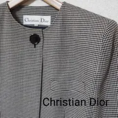 美品Christian Dior ノーカラージャケット 千鳥格子柄 ボタン ML
