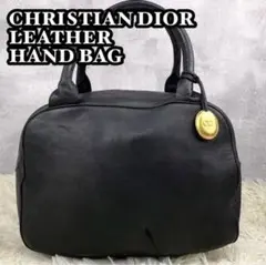 美品 クリスチャンディオール レザー ハンドバッグ ロゴ型押し チャーム付き 黒