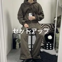 ジップパーカー スウェットパンツ ワイドスウェット ワイドパンツ y2k