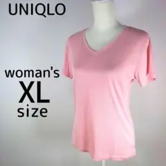 UNIQLO　ユニクロ　レディース　XLサイズ　ピンク　Tシャツ　Vネック　半袖