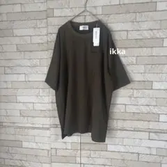 ikka イッカ ストライプ Tシャツ カットソー カーキ 透け感 クルーネック