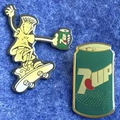 ピンバッジ スケートボー 7UP缶 ヴィンテージ 2点セット