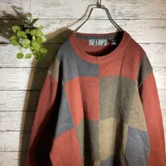 古着 Vintage ワインレッドレトロ ニット セーター タイル柄 総柄