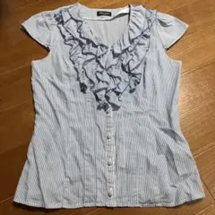 Ricciimie ストライプ フリル ノースリーブシャツ