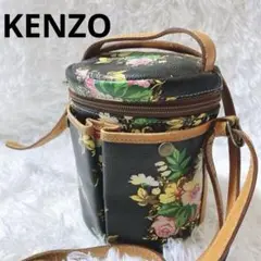 良品⭐️ケンゾー　円柱型　ショルダーバッグ　俵型　肩掛け　花柄　黒　2way