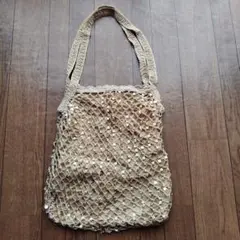 ベージュ スパンコール トートバッグ