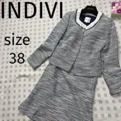 ●インディヴィINDIVI  スーツセットアップ上下ノーカラーツイード