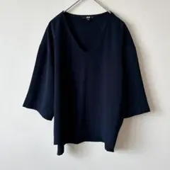 ユニクロ Vネックドルマンスリーブカットソー Mサイズ ネイビー 春・夏・秋