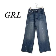 グレイル GRL ワイドレッグ デニム ジーンズ ジーパン ビーズ きらきら M