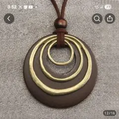 【新品】エスニック木製ペンダントネックレス 円形ネックレス　ブラウン