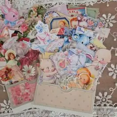 レトロベビー　三連ポケットセット　コラージュ素材　ダイカット　ジャンクジャーナル