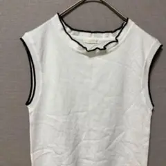 GU ノースリーブニット(M) ホワイト&ブラックパイピングシンプル大人かわいい