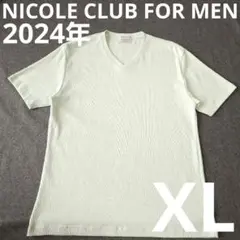 【ニコルクラブフォーメン】2024年人気ジャガード総柄 半袖VネックシャツLL