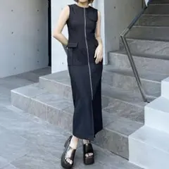 【新品未使用】MURUA フロントジップナローワンピース BLACK 黒