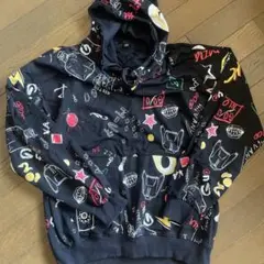 グラフィックプリントフード付きパーカー Lサイズ