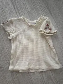 アイボリー フリル袖 刺繍 Tシャツ mamaraku