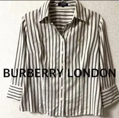 美品　BURBERRY LONDON ストライプシャツ M ロゴ刺繍