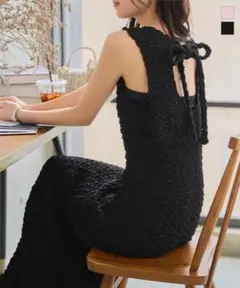 【完売品・新品】バックリボンノースリーブロングワンピース ブラック 神戸レタス