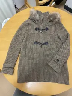 ブラウン ニット ダッフルコート フード付き