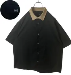グッドデザイン古着クレリック襟 半袖コーチジャケット ブラックゆったりサイズ