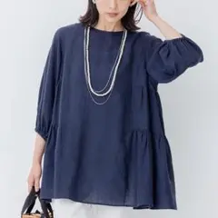 【新品タグ付】23区　ブラウス　リネン100%　LIBECO　ネイビー　38