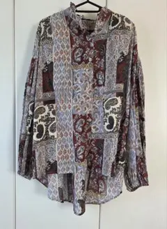 新品　melange ペイズリー柄 長袖シャツ フリル襟 シアー