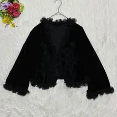 【L】ボレロ カーディガン フリル ベロア素材 パーティー風 上品 可愛い