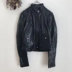 【Hisun】レザージャケット 羊皮 ブラック レディース ハイネック ベルト□