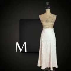 美品✨ハイウエストレーススカート　ウエストゴム　楽かわ　裏地　アイボリー　M