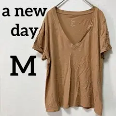 ✨️海外古着✨️a new day【Ｍ】 VネックTシャツ ブラウン 半袖