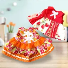 メルちゃんレミンちゃん服77フリフリワンピースとワンピース2点セットハンドメイド