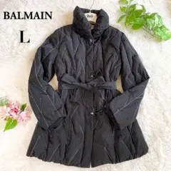BALMAN バルマン ダウンコート ロング 裏地ロゴ ブラック Aライン L