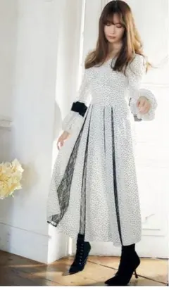 Lace-Trimmed Pin Dot Dress