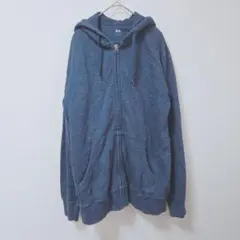 UNIQLO ダークブルー ジップアップパーカー フロントポケット リブ袖口