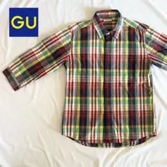 美品✨メンズ GU チェックシャツ 7分袖 薄手 涼しい 綿100% Mサイズ