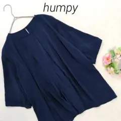 【humpy】紺色　半袖　ブラウス　チュニック　フレア　薄手　シアー　オフィス