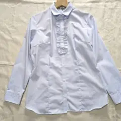 LES MUES 　2WAY　水色 ストライプ フリル付き長袖シャツ　11号