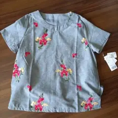 刺繍入りグレー半袖シャツ 新品タグ付き