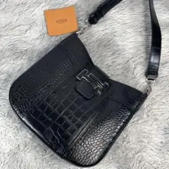超美品 TOD'S トッズ バッグ ショルダーバッグ クロコ型押し ダブルT