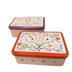 2個セット‼️クッキーが入っていた缶 花柄ブリキ缶小物入れ パープル オレンジ