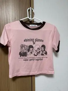 グラフィックプリント ピンク クロップドTシャツ