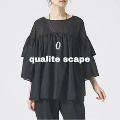 qualite scape ブラウス シャツ シフォンフリルブラウス ブラック