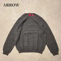 美品 ARROW コットンニットセーター 格子柄 ブロックチェック 厚手 短丈