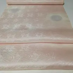 正絹　丹後紋綸子肩裏生地　ハギレ　ピンク地に丸紋ぼかし　166cm　新品未使用