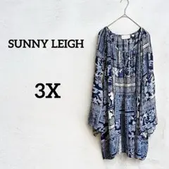 ゆったりサイズSUNNYLEIGH 【3X】ボヘミアン長袖チュニックネイビー白