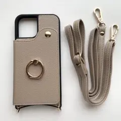 スマホケース ショルダーケース・ストラップ付き《 iPhone12 》 モカ