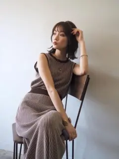 umier リュミエ ストライプノースリーブニットセット　ブラウン