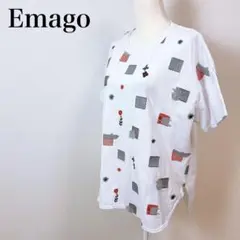 〇 Emago Tシャツ 半袖 カットソー 刺繍 花柄 鳥 ホワイト