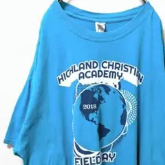 ハイランドクリスチャンアカデミーダメージ Tシャツ ターコイズブルー XL古着